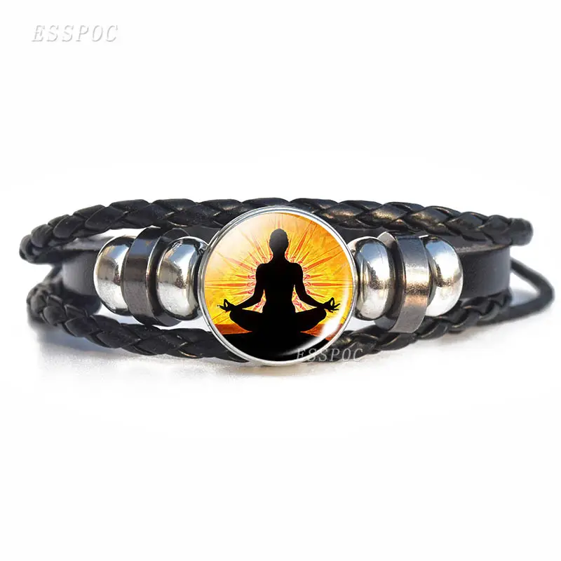 7 chakra Yoga Charme Armbänder OM Meditieren Yoga Meditation Yogi Lotus Weben Seil Armband Frauen Männer Yoga Leder Armbänder Geschenk