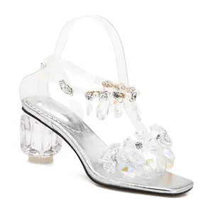 WETKISS新款印度新娘鞋奇怪的透明高跟凉鞋花式婚礼新娘凉鞋时尚水晶凉鞋的妇女