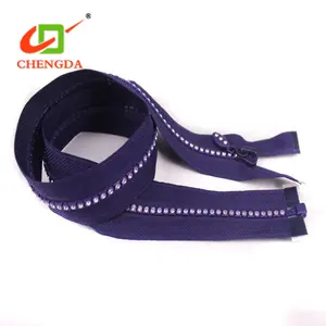 CHENGDA 5# 8# Diamond Teeth Rhinestone plastic zipper open end good quality and competitive price vislon zip derlin resin zipper