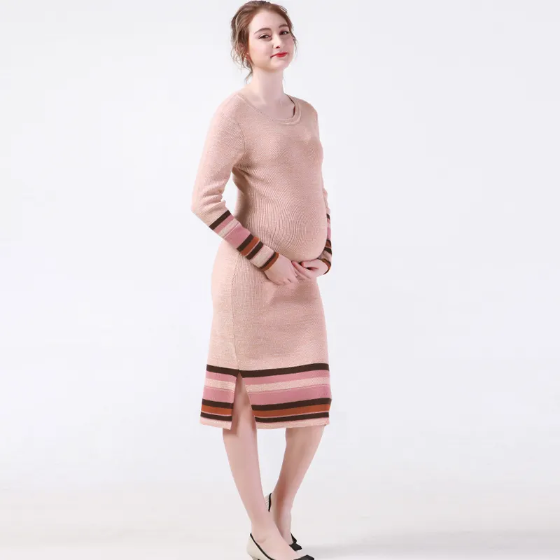 Clothes manufacturers brand custom cotton long sleeve pregnant woman sweater knitwear maternity dress fall dresses for women