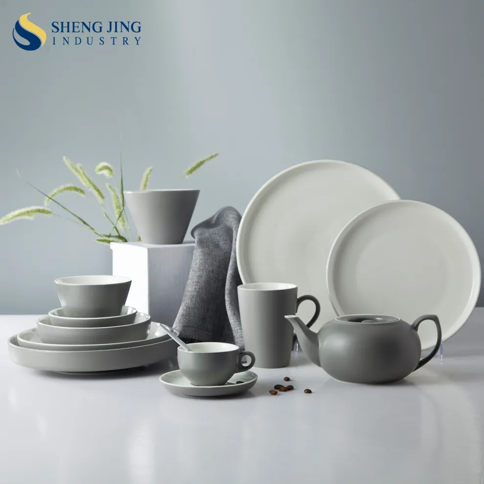 Restaurant Hotelware Supplier Online 2018 Hot Sale Outside Matt Grey Dinner Set