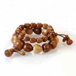 Bracciali con Perle di Preghiera Buddiste in Legno Naturale, <span class=keywords><strong>Rosario</strong></span> Buddista a Forma di Cuore in Legno per Uomini e Donne - Product Image 3