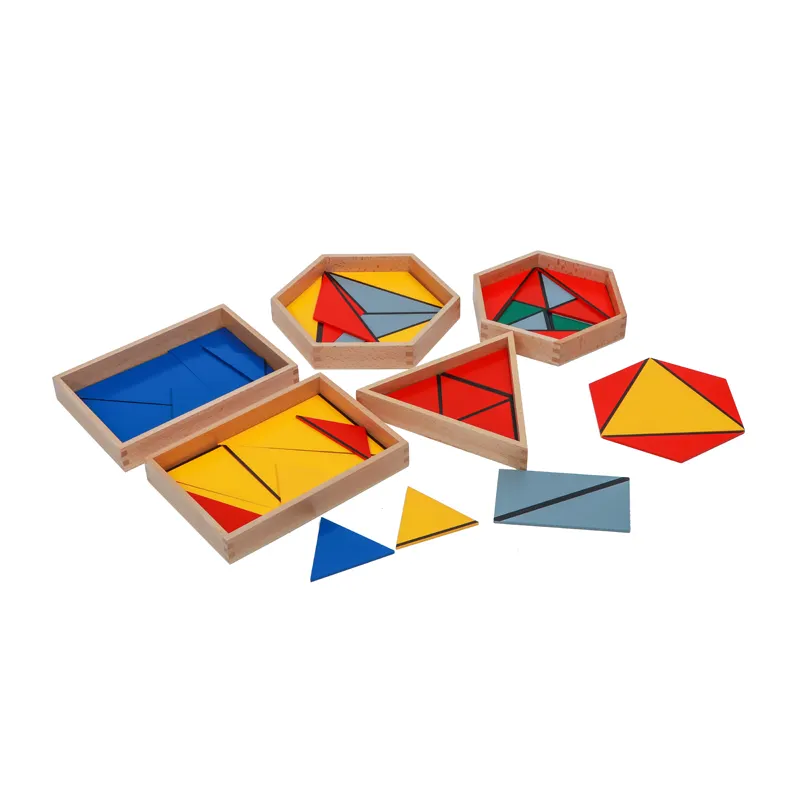 Hot Sale Baby Educational Montessori Wooden Toy Constructive Triangles With 5 Boxes