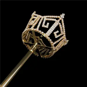 Cetro de oro con diamantes de imitación para desfile de corona redonda completa