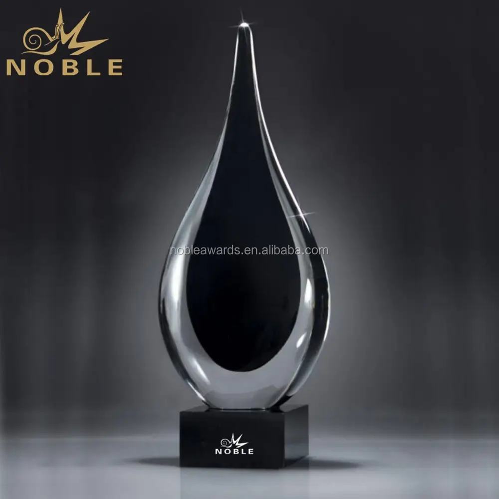 Regali creativi Tear Drop Trofeo Premio di Vetro di Arte su Base In Vetro Nero