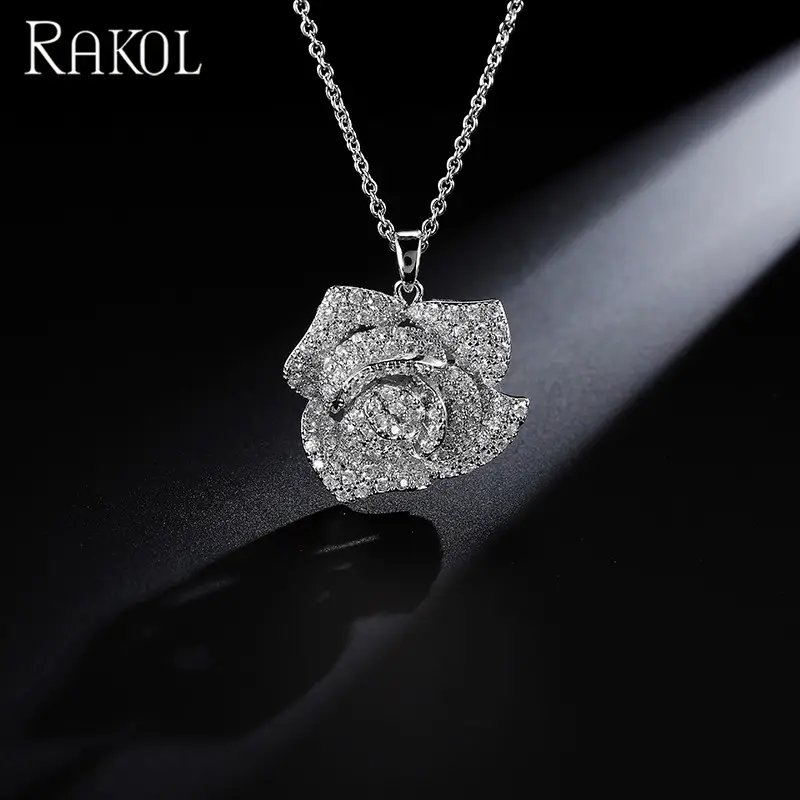 RAKOL NP012 الكامل الزركون حجر الراين الماس زهرة شكل قلادة عقد للسيدات الشظية/الذهب تصفيح المرأة الأزياء قلادة