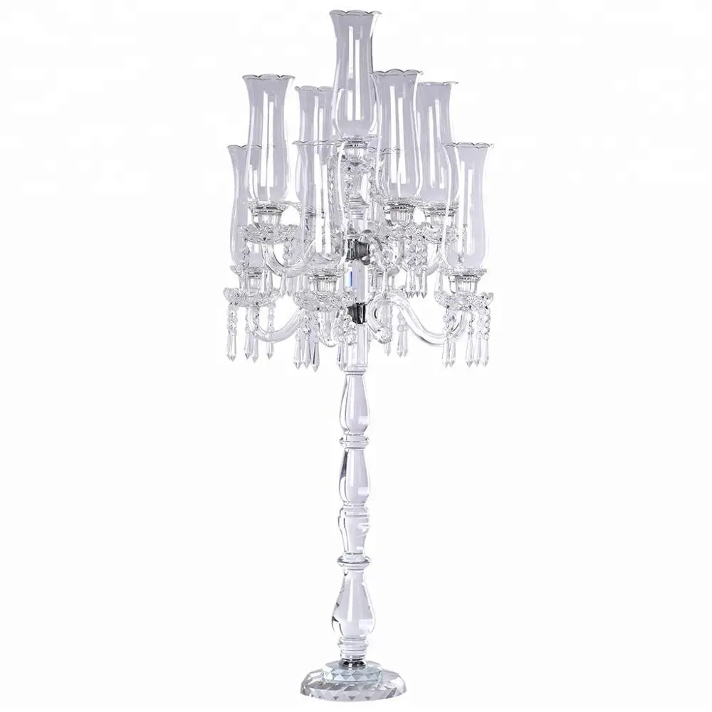 Antique tall Crystal tube 9 arms Candelabra Wedding Light Table Centerpieces glass candle holder for home decor on sale