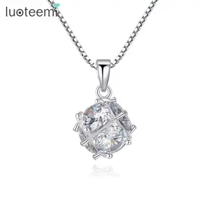 LUOTEEMI Vòng Cổ Mặt Dây Chuyền Hình Cầu Nhỏ Bằng Đá Cubic Zirconia Thời Trang Cổ Điển Đáng Yêu Màu Bạc Trong Suốt Cho Nữ