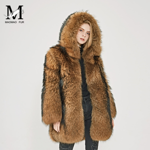 Abrigo de Invierno para <span class=keywords><strong>Mujer</strong></span>, Marca Mao Mao, Transpirable, Súper Cálido, <span class=keywords><strong>con</strong></span> <span class=keywords><strong>Capucha</strong></span>, de Piel de Mapache Genuina - Product Image 2