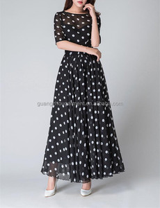 Maxi <span class=keywords><strong>abito</strong></span> in Chiffon a <span class=keywords><strong>pois</strong></span> bianco nero a <span class=keywords><strong>pois</strong></span> bianco elegante casual estivo da donna all'ingrosso 2022 - Product Image 5