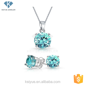 Collar de piedras preciosas redondas de circón azul agua para mujer Keiyue, plata de ley 925 con diamante como piedra principal