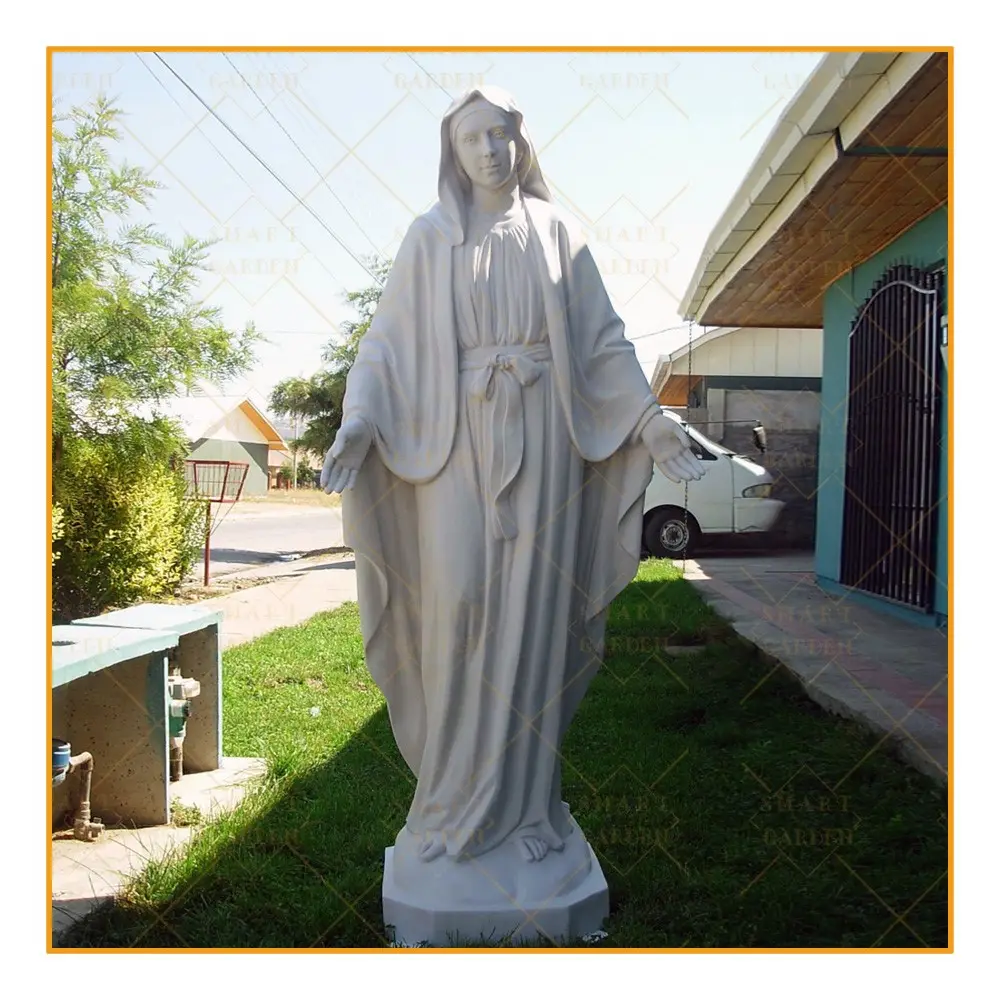Venta al por mayor religiosa Piedra Natural fundido tamaño de la vida al aire libre Virgen María estatua de mármol