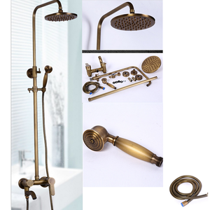 Panas dan Dingin Kamar Mandi Kuningan Antik <span class=keywords><strong>Brushed</strong></span> Finish Dinding dengan Hujan Shower Kepala Keran Shower Set - Product Image 3