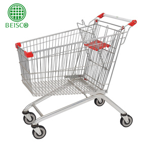 Chariot de supermarché en acier <span class=keywords><strong>à</strong></span> 4 roues personnalisé en gros chariot de magasin d'occasion chariot de cueillette d'achat <span class=keywords><strong>à</strong></span> poussée manuelle - Product Image 1