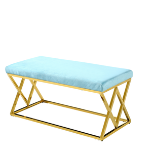 Living Room Sofa Set <strong>Velvet</strong> Pouf <strong>Footstool</strong> Ottoman Bench Tufted Navy <strong>Blue</strong> <strong>Velvet</strong> Bench with Gold Legs - Product Image 3