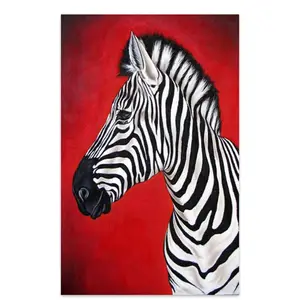 3d Cartoon Dierenfoto Handgeschilderde Zebra Abstract Canvas Olieverfschilderij