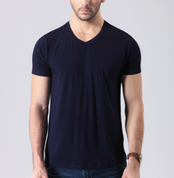 T-shirt en bambou pour hommes, manches courtes, doux, col en V, vierge, en coton, logo personnalisé en vente de gros