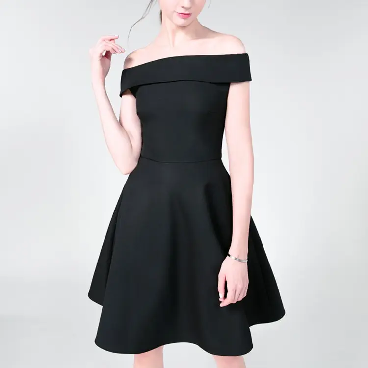 2023 Nieuwe Mode Elegante Zwarte Strapless Zomerjurk Voor Tieners Zwarte Jurk Met Één Schouder