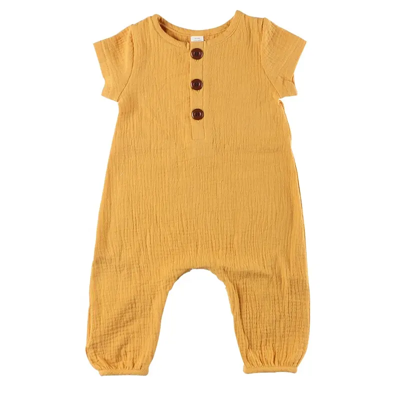 Hot Koop Baby & Peuter Kleding Korte Mouw 100% Katoen Baby Boy Zomer Effen Mosterd Romper