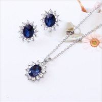 Collier et boucles d'oreilles en cristal bleu sertis de strass, ensemble de bijoux en gros, vente chaude