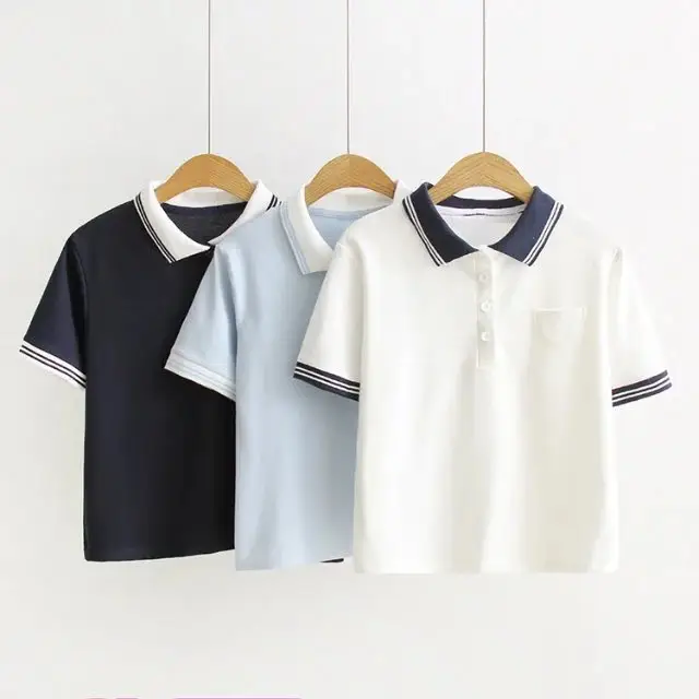 summer student color combination collar design korean tshirts for girls camisa de polo golf clothing for women custom crop top