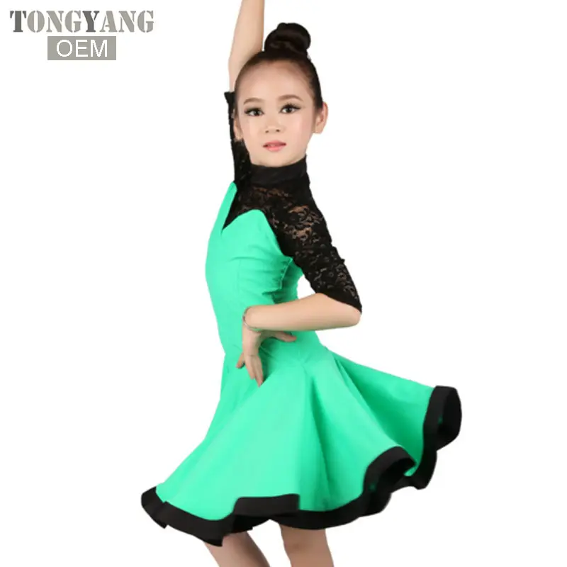 Tongyang vestido de dança infantil, meia renda manga latina meninas crianças rumba samba cowboy vestido de dança