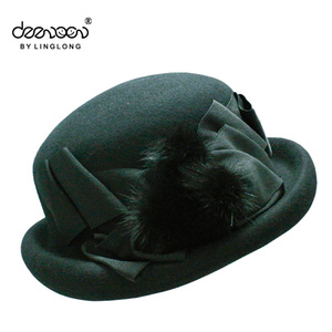 Promotionnel Main D'hiver 100% Feutre De Laine Boule De Fourrure Chapeau Melon - Product Image 4