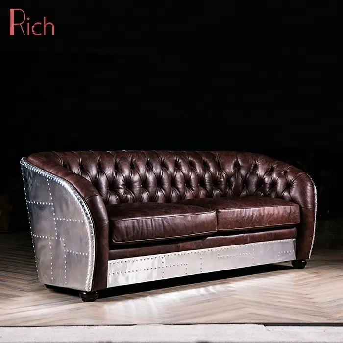 Moderne Chesterfield-Stil 3 Sitzer Bar PU Sofa Möbel Retro Industrielle Taste Tufted Rötlich Braun Leder Sofa