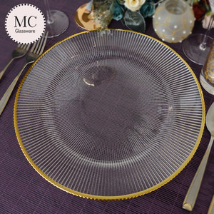 <span class=keywords><strong>Sottopiatti</strong></span> in Vetro Trasparente Premium con Bordo Nero, Decorativi di Lusso per Noleggio Matrimoni di Alta Gamma - Product Image 4