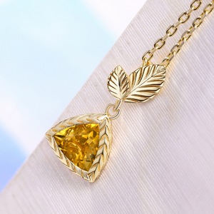 Desain mewah Beruntung Daun 14K emas Plating berlian kuning 925 perak kuning permata alami <span class=keywords><strong>Citrine</strong></span> liontin untuk anak perempuan - Product Image 5
