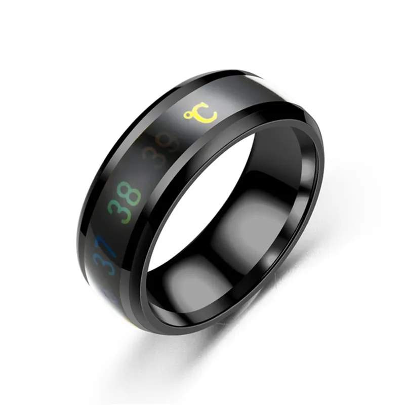 패션 지능형 온도계 온도 측정 링 스테인레스 스틸 간단한 크리 에이 티브 커플 결혼 반지