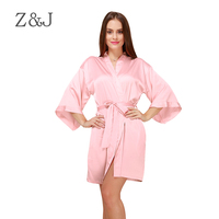 Zijun robes de cetim curtos para casamento, camisola de dama de honra kimono, roupões para mulheres de cor pura