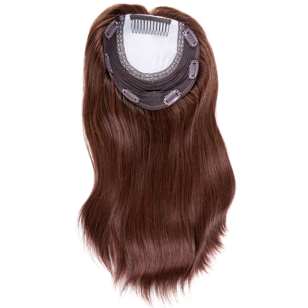 12A Grade super double drawn virgin european remy human hair hair toppers full ends weft section topper with silk base topper