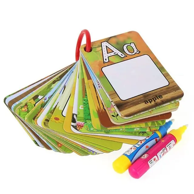 26 alfabeto inglés carta aprendizaje agua pintura tarjetas Doodle tablero de dibujo con pluma mágica para niños juguetes educativos