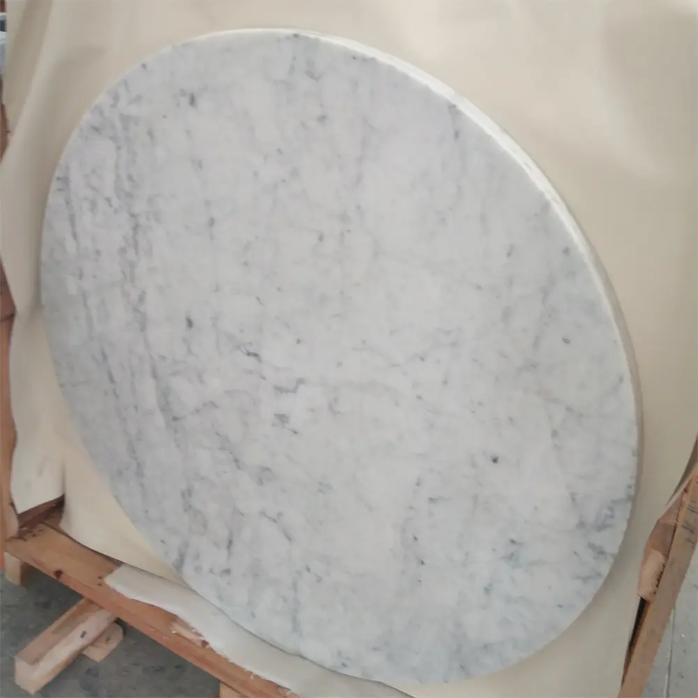 Ukuran Besar Diameter 100Cm Round Bahasa Italia Carrara Marmer Putih Meja Puncak