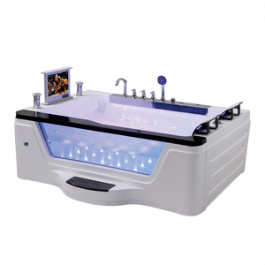 Vasca Idromassaggio in Vetro con Doppio Getto, Luci LED, TV Impermeabile, Vasca Massaggiante per 2 Persone - Product Image 1