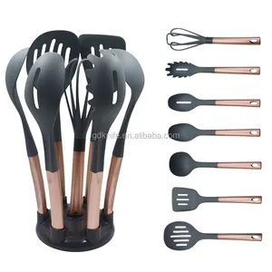 Best top seller design unico 7 pezzi manico in acciaio inossidabile dorato set di utensili da cucina in nylon da cucina