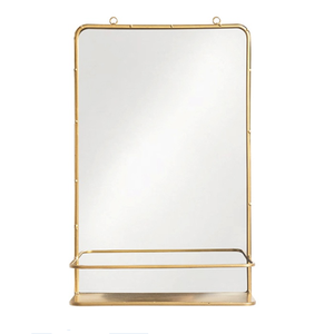 Nordic Decorative <strong>Rectangular</strong> <strong>Gold</strong> Metal Frame Wall Mounted <strong>Mirror</strong> with Shelf for Bathroom Home Decor - Product Image 1