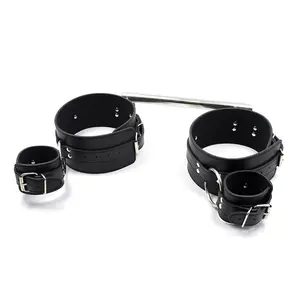 Steel Bondage Spreader Bar with PU leather Bondage Restraint Cuffs for bdsm Adult Game or Fetish