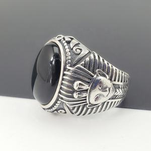 黒瑪瑙925スターリングシルバーリング女性男性エジプトファラオクリエイティブジュエリー工場価格卸売 - Product Image 2
