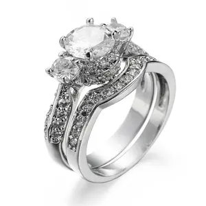 Popular white gold diamond engagement wedding ring set