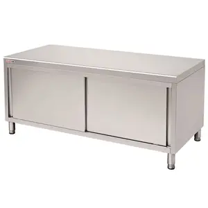 商用不锈钢快餐储物柜工作桌吧台台面重型工作台带滑动门