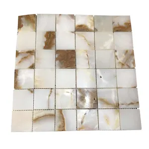 Azulejos de mosaico de jade retroiluminado SHIHUI, mosaico de mármol cuadrado, venta al por mayor, piedra de mosaico de ónix blanco Maya Natural de lujo