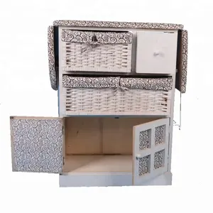 Factory Hot Wholesale Customized Home Furniture Wooden Folding Ironing board with wicker drawers and clothes rack