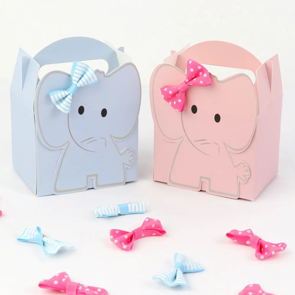 Cartoon Olifant Candy Doos Blauw Roze Kids Verjaardag Papier Zoete Snoep Geschenkdoos Kawaii Baby Shower Decor Jongen Meisje Gunsten