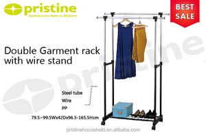 Estante de ropa de doble polo con Soporte de alambre