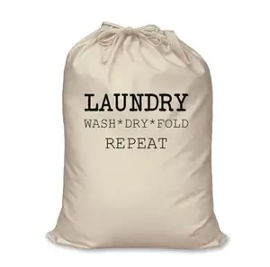 large cotton canvas washing laundry bag with strap for garment