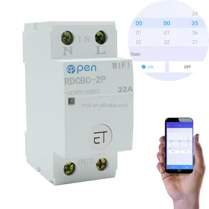 Saklar Ponsel Tipe Relay Din 2P 32A 18Mm, Sakelar Cerdas Kontrol Jarak Jauh dengan Aplikasi EWeLink, Pemutus Sirkuit WIFI untuk Rumah