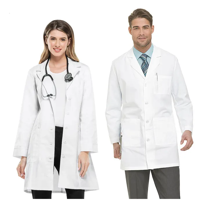 Casacos de algodão femininos brancos, casacos pretos de manga longa do laboratório