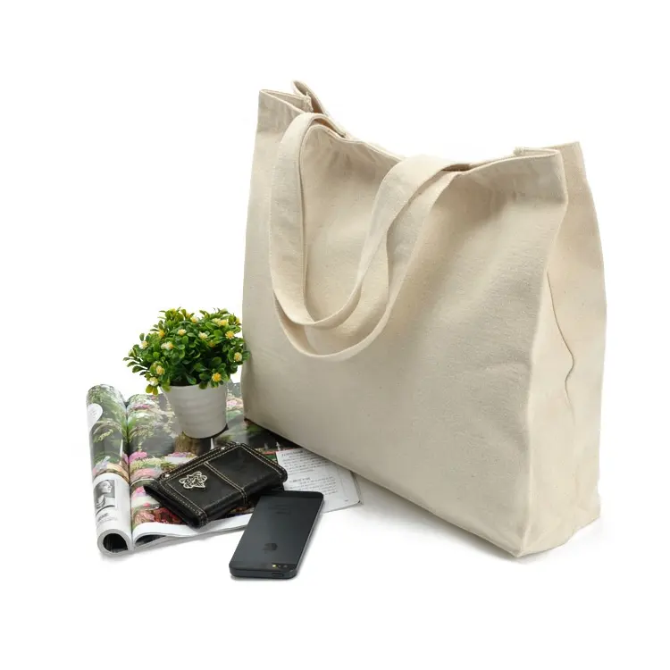 Reusable blank canvas tote bag women foldable cotton shopping bags with custom logo wholesale